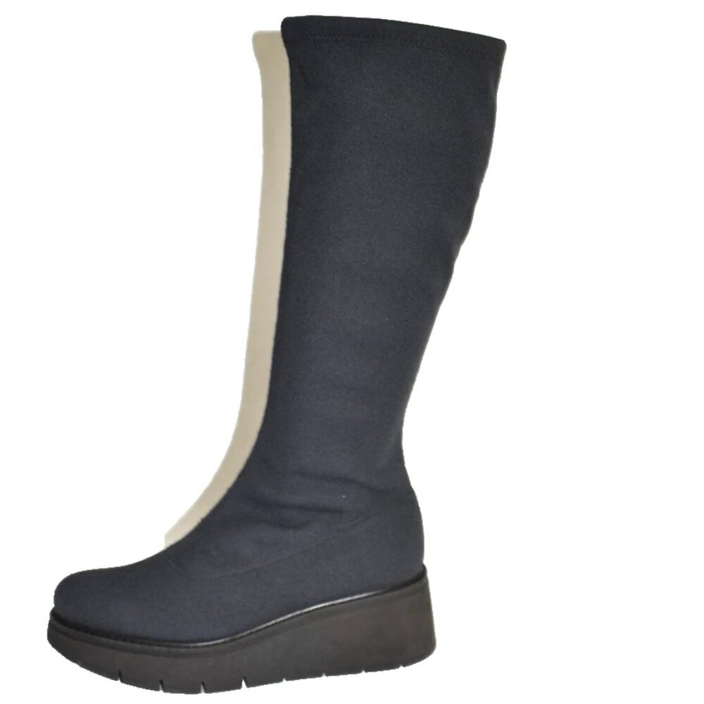 New! La Canadienne Sz 10 Jerry Festival Platform Knee Boots Asphalt Black DD515